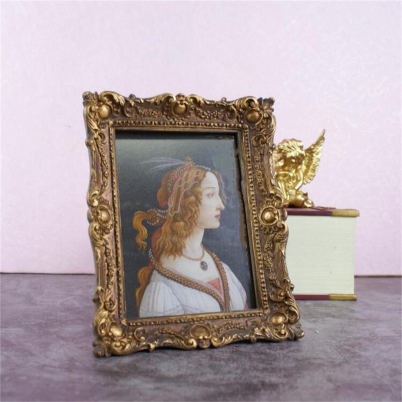 Resins Picture Frame Vintage European Styles Flower Embossed Carvings Photo Frame for Desktop Display or Wall Hanging