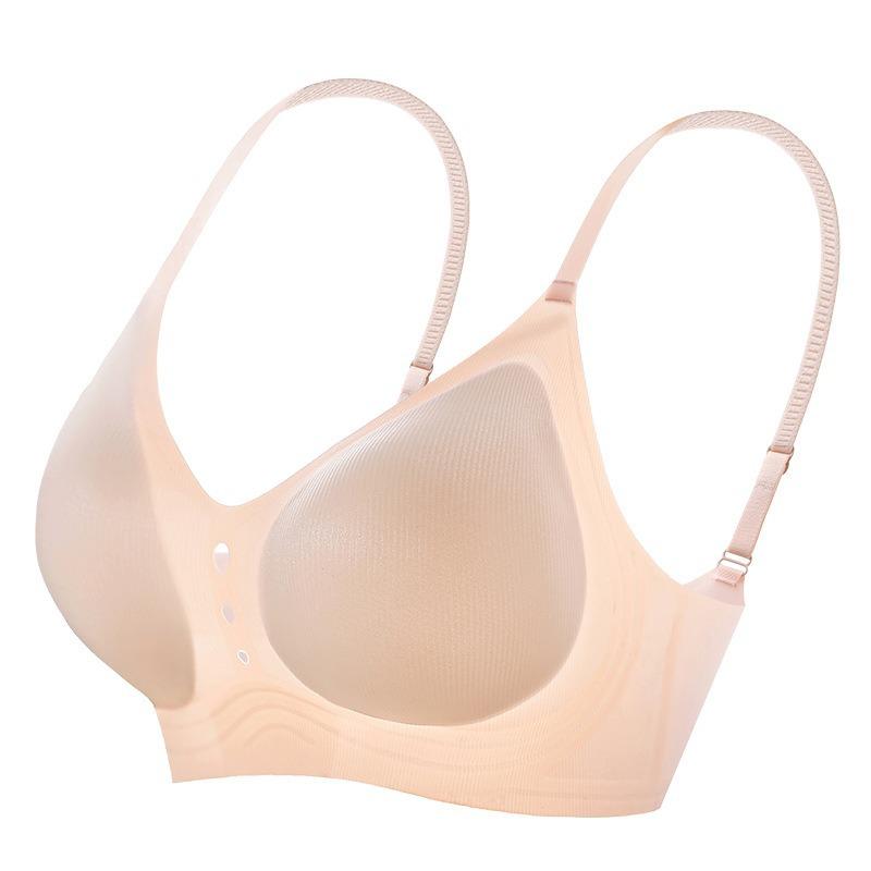 Jelly ice silk soft support underwear women's small breasts gather, breathable and seamless, no steel ring fixing cup, hollowed out women's bra