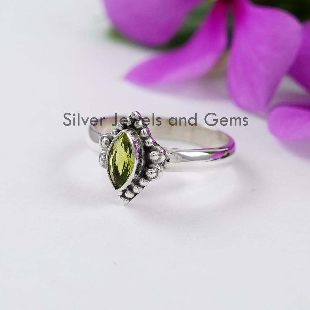 Natürlicher Peridot Ring, Designer Zarter Ring, 925 Sterling Silber Marquise Peridot Ring, August Geburtsstein Ring, Zarter Ring, Geburtstagsgeschenk