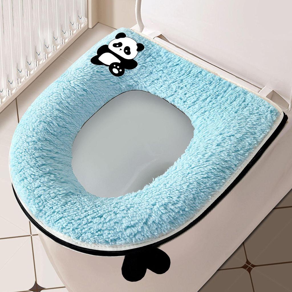 Four Seasons Universal Plush Toilet Seat Cover Set - Winter Thickened Zipper Style Cushion Ring.