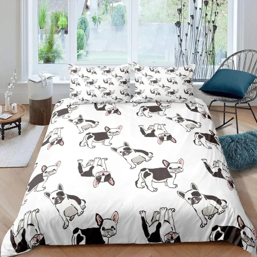 Bulldog Duvet Cover French Bulldogs Bedding Set Twin Polyester Chocolate Puppy Pet Doggy Animal Quilt Cover For Dog Lover Gifts