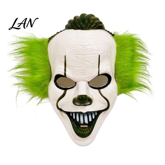 Theatrical Horror Mask Halloween Short Hair Clown Mask, Scary Joker Full Face Breathable Cosplay for Masquerade Party Costume Props