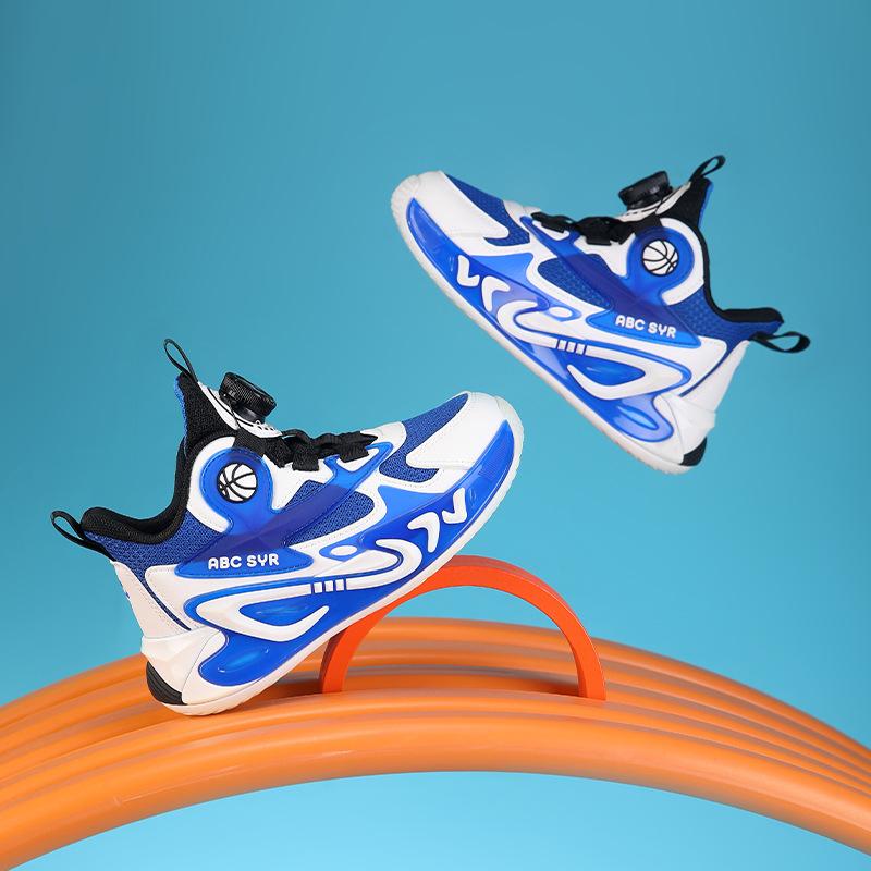 Boys shoes 2025 spring and autumn new children middle-aged and older boys rotating button soft sole non-slip running basketball shoes