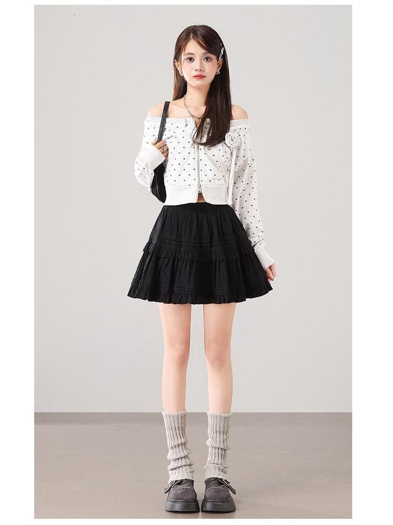 2025 Stylish Elastic Waist Jacquard Skirt - Fluffy Cake Design, Long Legs Effect, Versatile Slimming Short Skirt