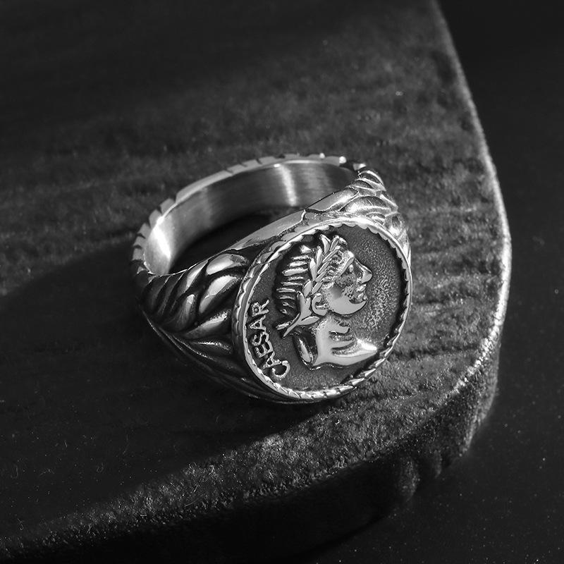 Wind Ring Roman Empire Caesar Ring Ring Retro Coin Caesar Head Trendy Hand Ornament