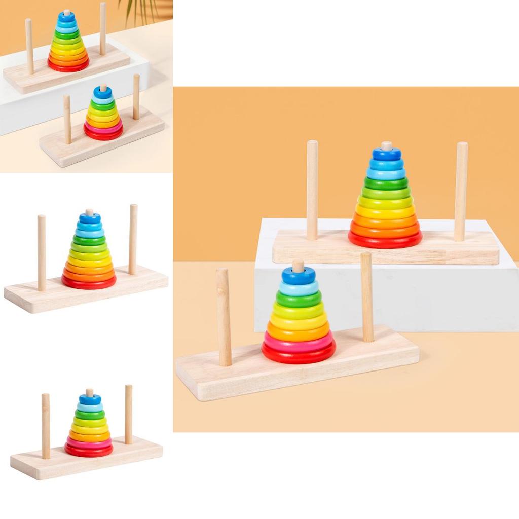 Wooden Large Rainbow Tower Stacking Toy For Kids Educational Brain Teaser Gift