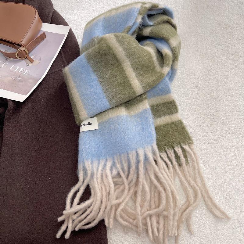 Winter Women Scarf Rainbow Color Designer Thick Warm Pashmina Shawl Wraps Plush Cashmere Tassel Stoles Echarpe Blanket