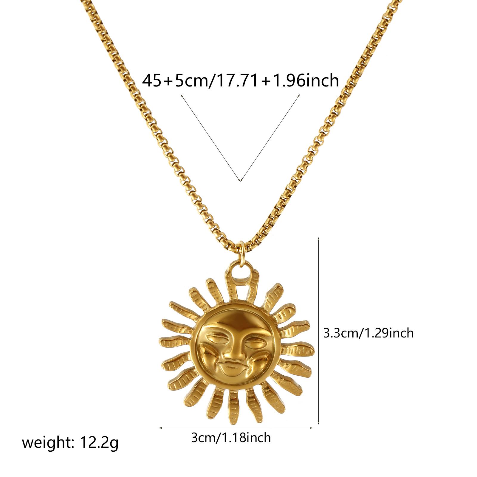 

304 Stainless Steel Sun Pendant Necklace 18K Gold Plated Box Chain For Women Galaxy Jewelry Exquisite Gift 45cm + 5cm