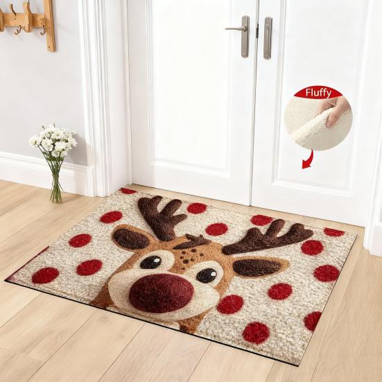 Gulvmatte i kunstpels Tegneserie Hjort Hundemønster Jule-tema Sklisikker Matte Stue Soverom Kjøkken Dekor