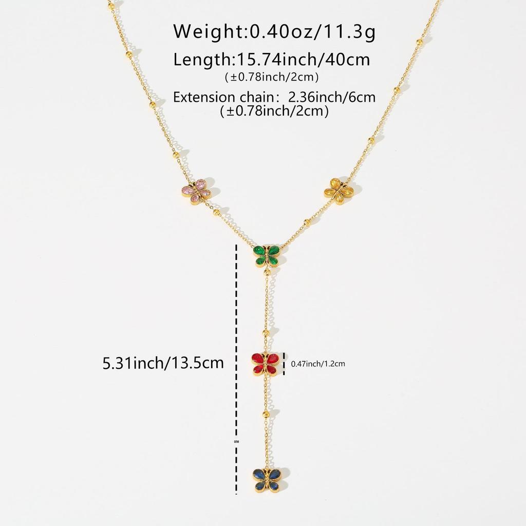 Gradient Cubic Zirconia Mini Butterfly Pendant on Gold Chain Luxury Necklace