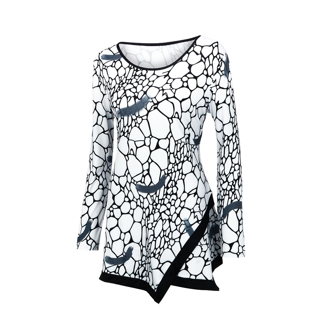 OSTELY Womens O-Neck Print Long Sleeve Blouse Shirt Pullover Irregular Hem Tops OSTELY Womens O-Neck Print Long Sleeve Blouse Shirt Pullover Irregular Hem Tops