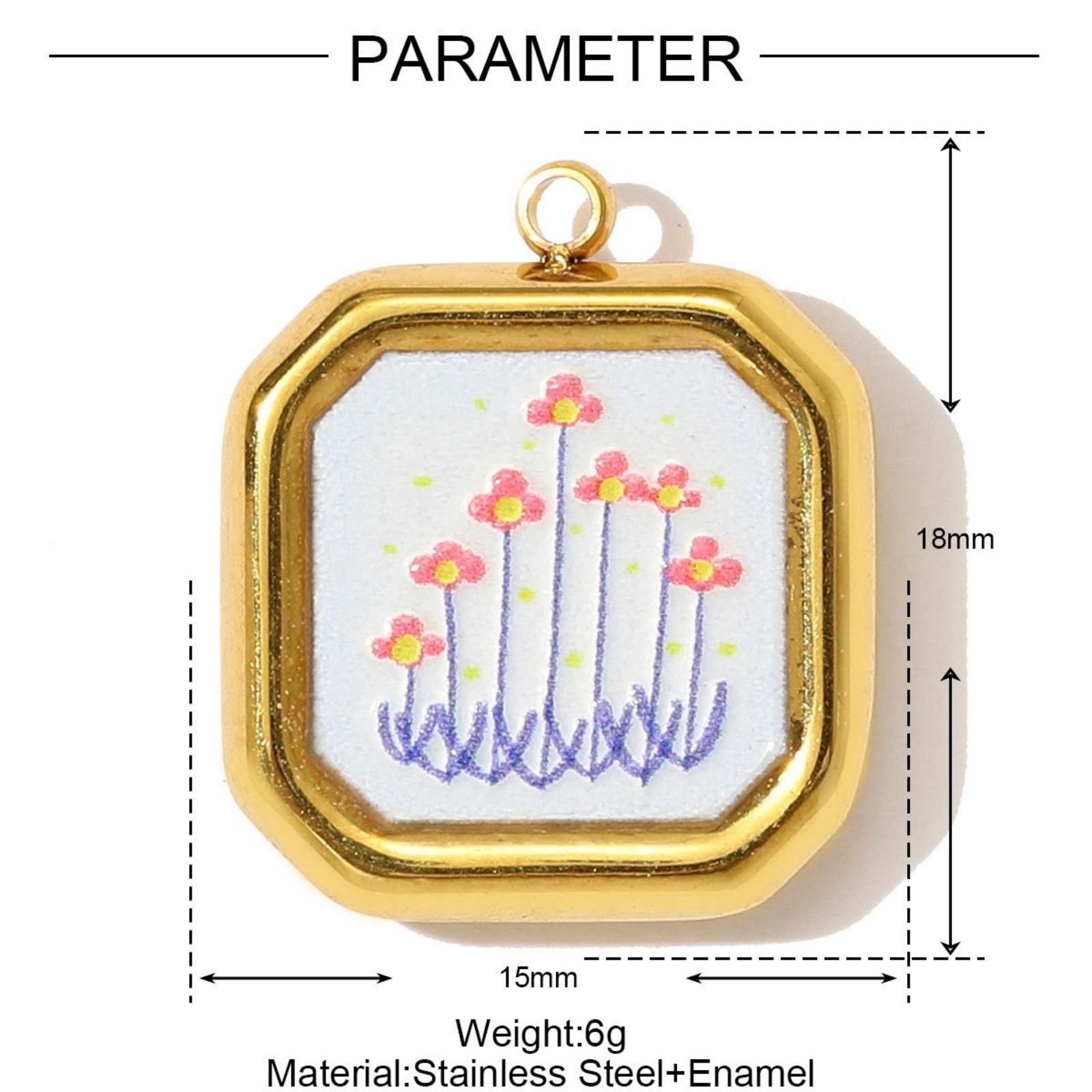 

1Piece 304 Stainless Steel Charms 18K Gold Plated Multicolor Printed Square Bird Moon Butterfly Pendant For DIY Necklace Making