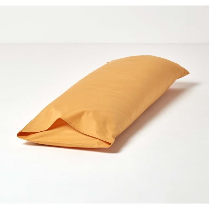 Taie De Traversin - Coton - Jaune Moutarde - 50 X 140 Cm - 100% Coton - Lavable En Machine