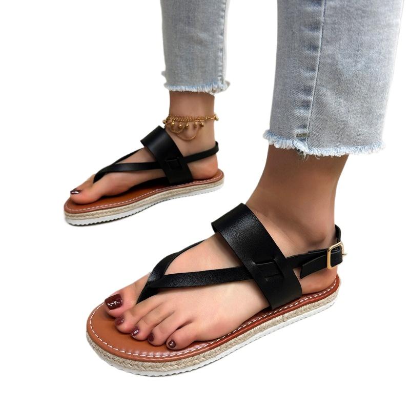 Fashion 2025 New Brand Buckle Strap Women's Sandals Fashion Pinch Toe Beach Sandals Women Summer Plus Size Best Seller Flat Sandals