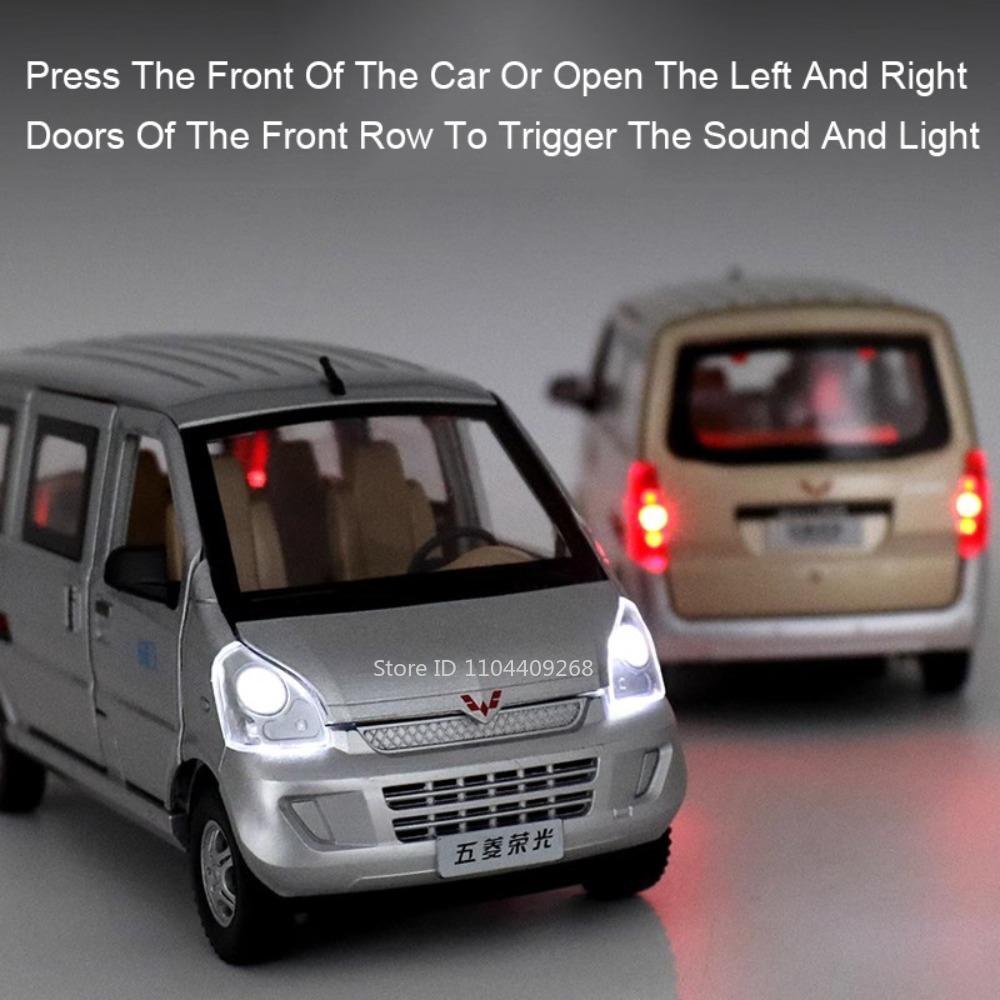 1:24 Scale Wuling Rongguang Car Model Toys Metal Diecast Van Pull Back Sound Light Barbecue Truck Models Boys Ornament Gifts