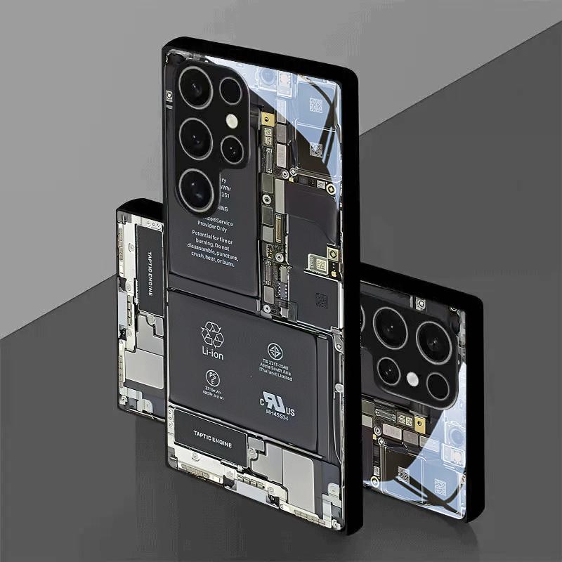 Handyhülle Galvanisiertes Glas TPU Handyhülle für Samsung Galaxy S26 S25 S24 S23 S22 S21 FE Ultra Plus Stoßfest Tech Circuit