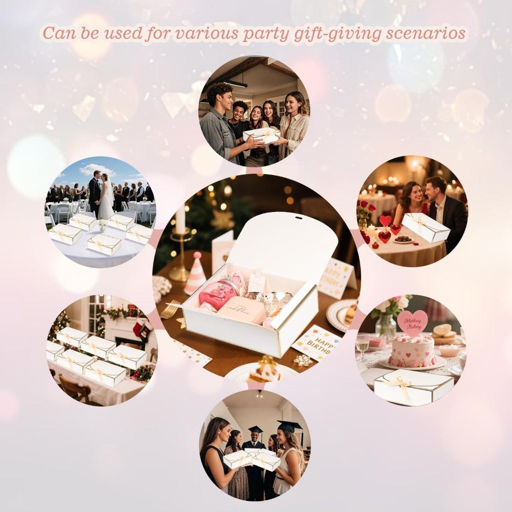10 Scatole Regalo Grandi in Foglia Oro con Coperchio Confezioni Scatola Festa Scatola di Proposta Lussuosa per Damigelle Scatole Regalo con Nastri Scatole Pieghevoli per Bomboniere Festa