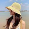 Summer Seaside Vacation Style Straw Visor Women's Large Brim Sun Protection Bucket Hat Ethnic Style Flower Lace-up Straw Hat