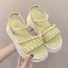 Taoffen Casual Sandals For Women Breathable Exposed Toes Pearl Sandals Lightweight Soft Elastic Band Thick Sole Height Increasing Shoes
