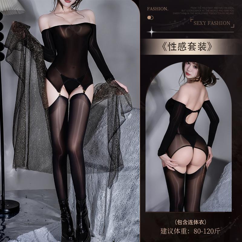 Sex underwear sexy one-word shoulder horse oil full body stockings tights sexy one-piece tube socks splicing women