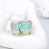 Milangirl Lucky Flower Tree Rings Pink Opal Green Enamel Wide Ring For Woman Party Crystal Vintage Jewelry