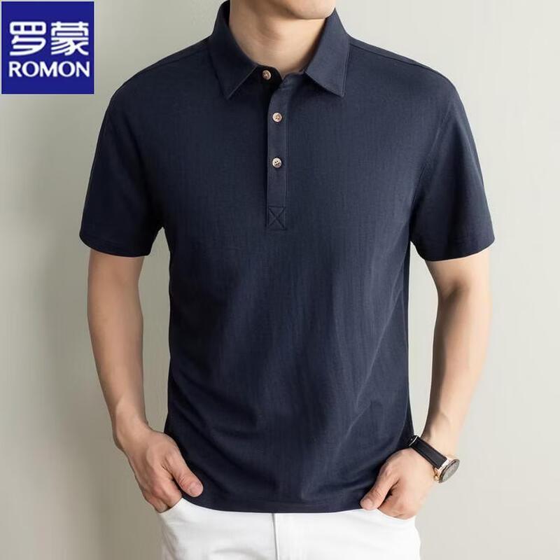 Romon Men s Linen Blend Polo Shirt M