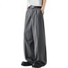 :CHOCOOLATE Commuter Anti-Wrinkle Dress Pants for Men, Spring And Summer Thin Loose Straight-Leg Draping Casual Trousers, Gray, 2XL