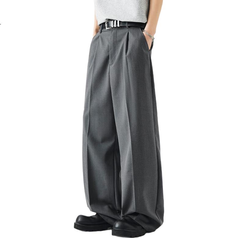 :CHOCOOLATE Commuter Anti-Wrinkle Dress Pants for Men, Spring And Summer Thin Loose Straight-Leg Draping Casual Trousers, Gray, 2XL