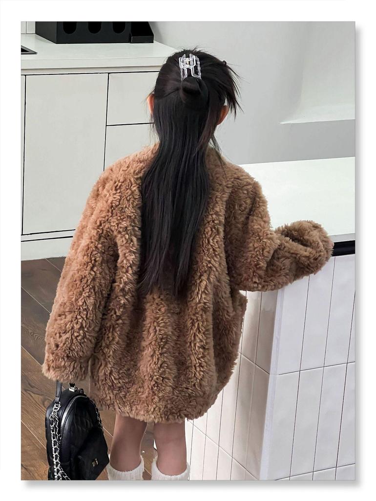 Korean Style Girls' Lambswool Coat - Autumn/Winter Collection for Medium & Large Children