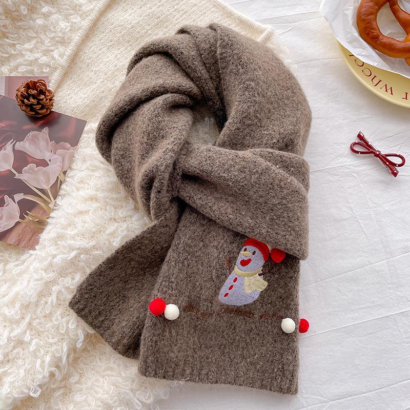 Cute Christmas Snowman with Wool Knitted Scarf for Men and Women, Thickened New Atmosphere Scarf In Winter