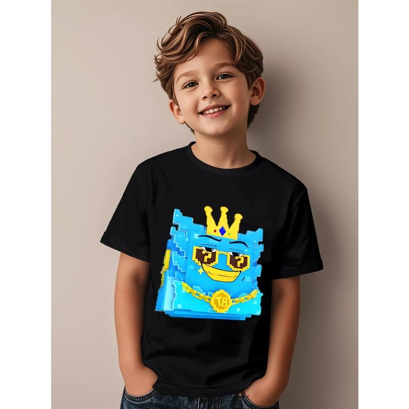 European sizes Boys Casual Comfortable T-Shirt with Round Neck and Short Sleeves, Featuring Brain Rot Game Escape the Tsunami Design 110
