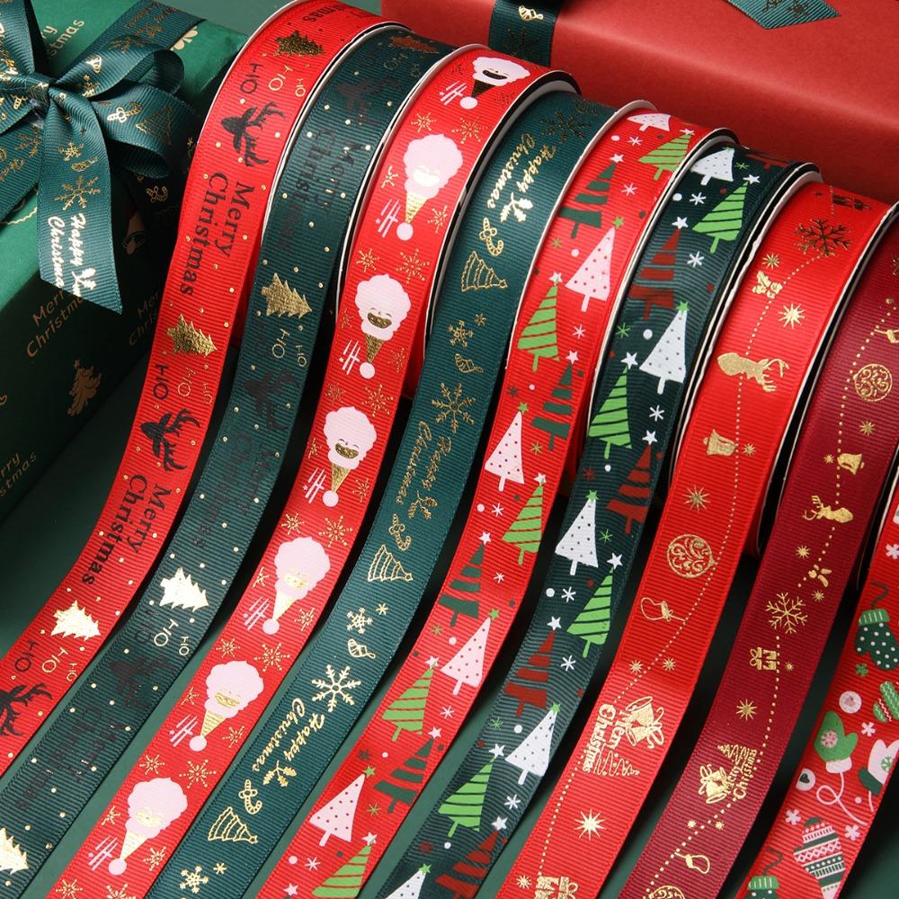 2.5cm Christmas Flower Packaging Gift Ribbon Bouquet Gold Hot Stamping Ribbon Ribbon Floral Packaging Material