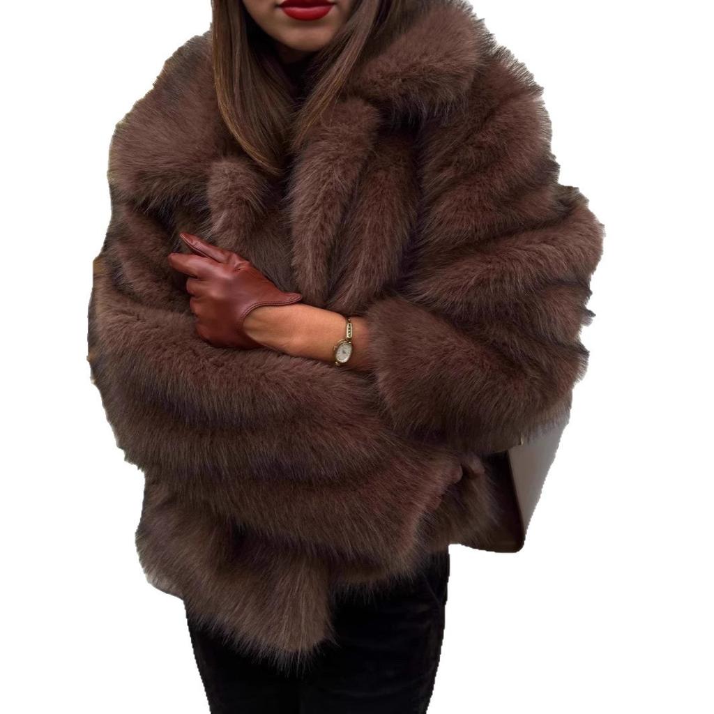 Ins style imitation fur jacket women's short lapel fox fur jacket casual versatile plush women's clothing