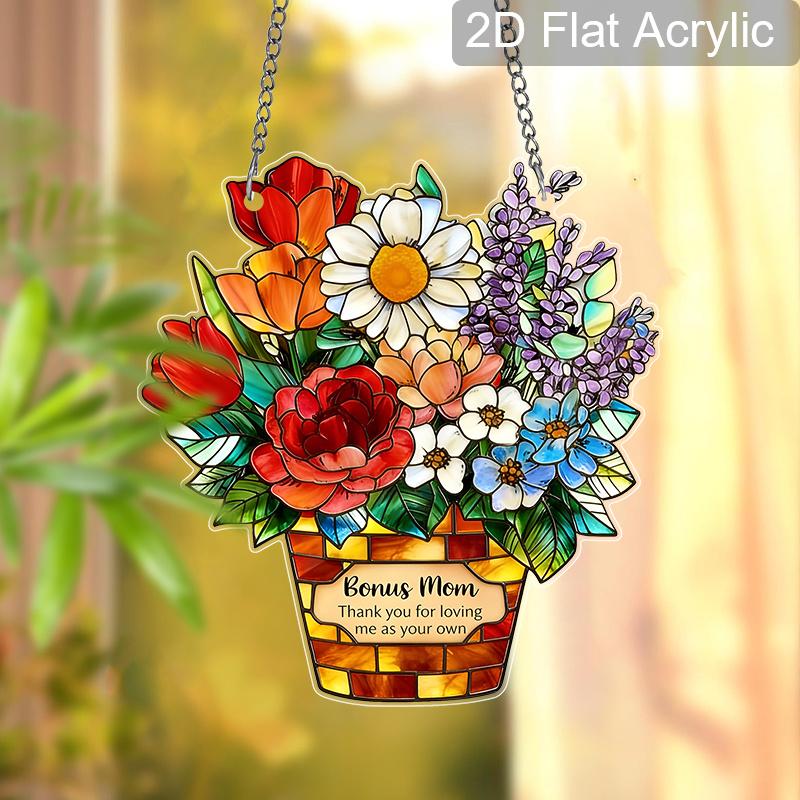 Acrylic Bonus Mom Flower Bouquet Suncatcher Stained Glass Effect Window Hanging Ornament Appreciation Gift