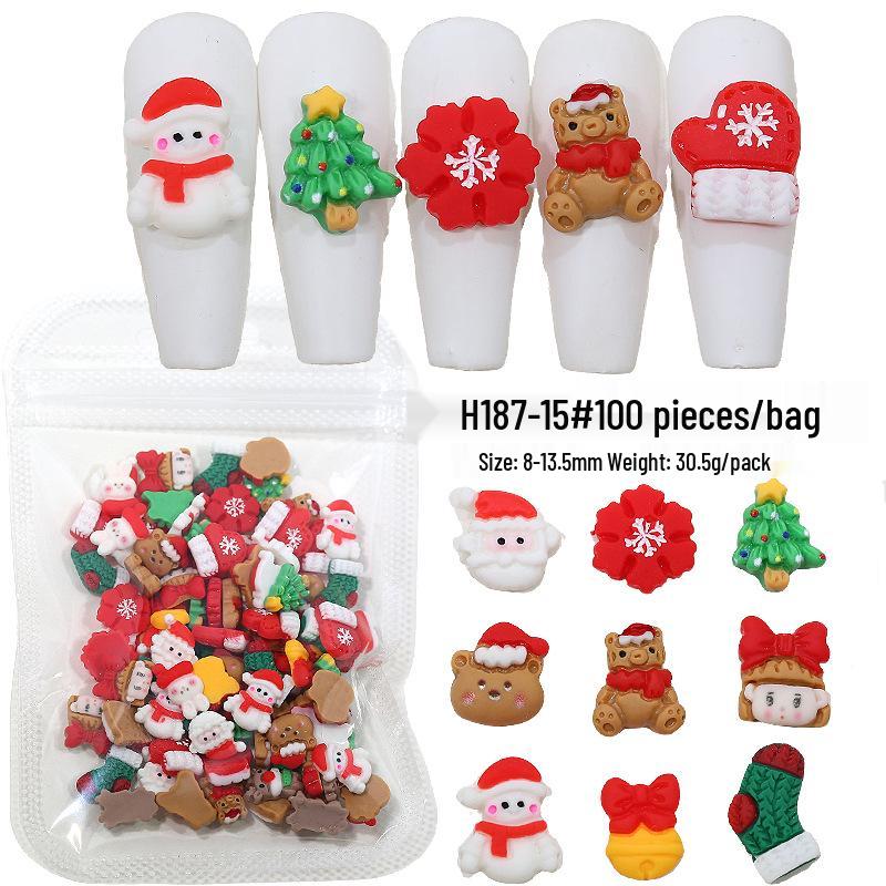 

Cartoon Christmas Nail Art: Cute Santa, Snowflake, Snowman 3D Resin Rhinestones