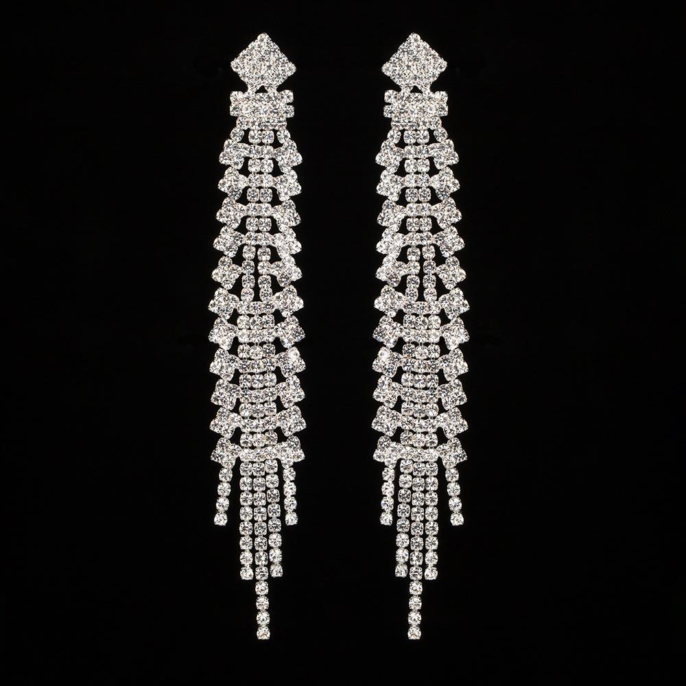 E462 Hot Sale Foreign Trade Earrings Rhinestone Stud European and American Fashion Tassel