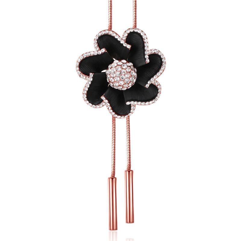 And Stylish Chic Long Chain Flower Sweater Necklace With Luxurious Accents Rhinestone