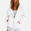 Women Jacket Solid Color Velvet Loose Fit Hooded Sweatshirt Long Sleeve Casual Outerwear Grey Navy Burgundy Zip Up Jacket