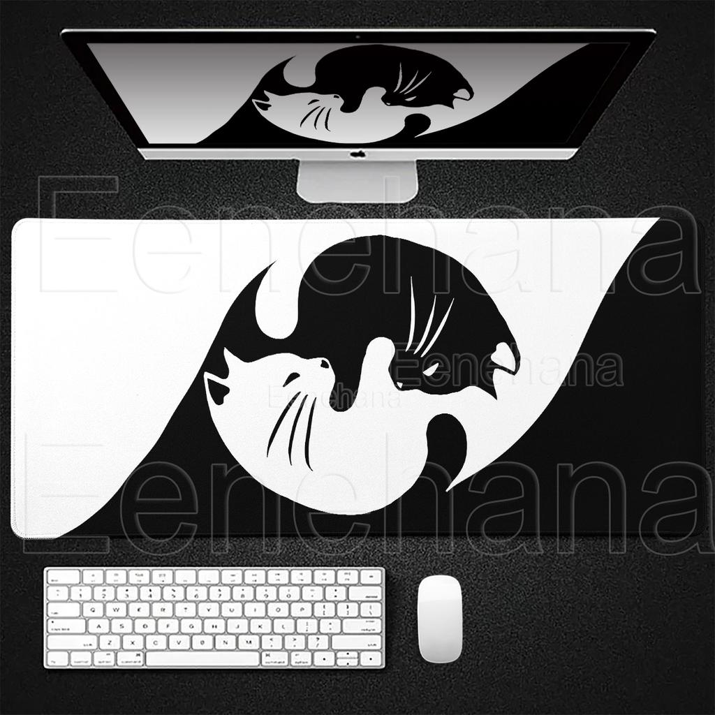 Black and White Cat Cute Mouse Pad Large Kawaii Yin-yang DeskMat Laptop Office XXL PC Gamer Non-slip Keyboard Gaming Accessories