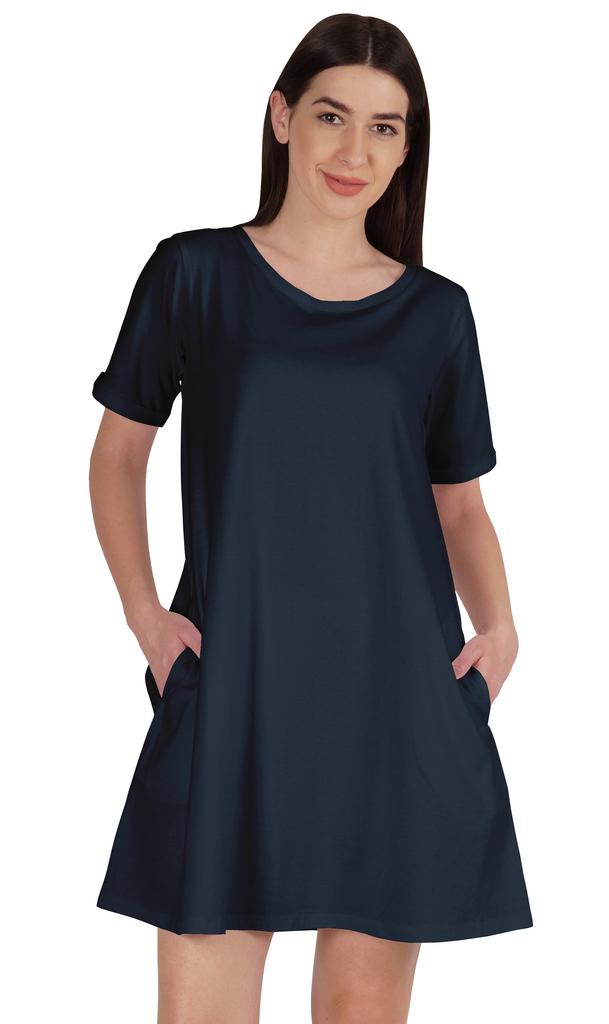 Inkmeso Vestido swing com bolsos verão algodão túnica camiseta vestido para mulheres