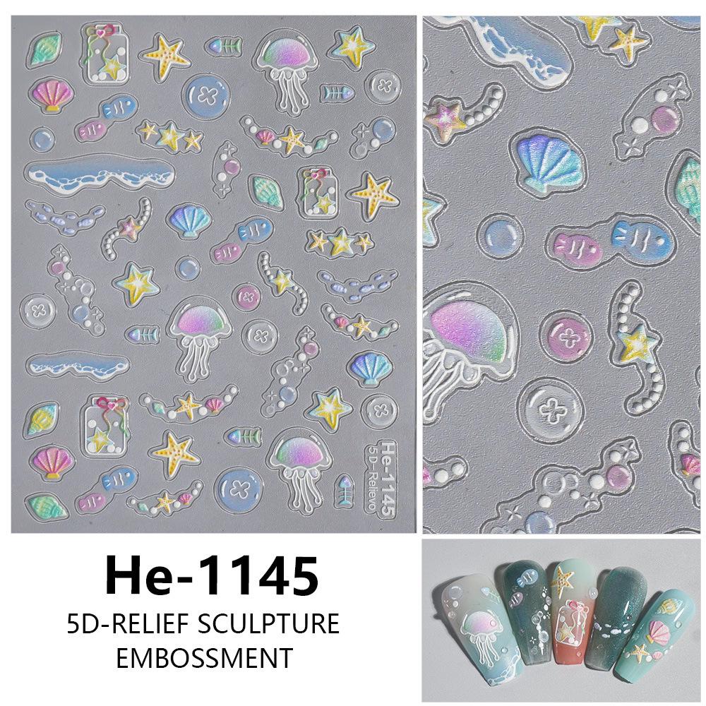 Redanco 5D Embossed Ocean Shell Nail Art Stickers HE-1147: 3D Colorful Nail Decals