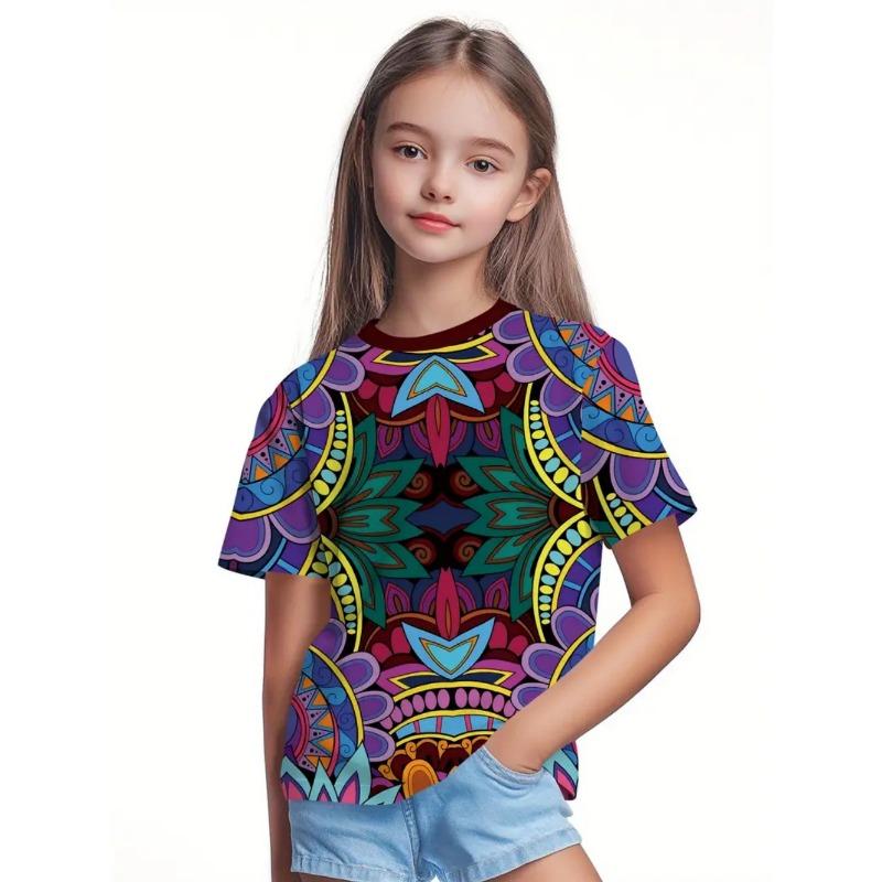 Beautiful T-Shirt for Girls Beautiful Flower 3D Print Summer Fashion Round Neck Short-Sleeved Tops Casual T-Shirts for Children