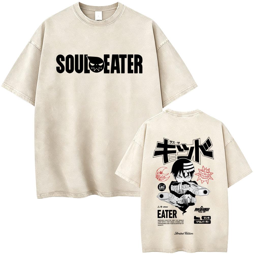 Washed Vintage Anime Soul Eater Black Star Graphic Tshirt Mens Retro Manga T Shirt Men Women Fashion Casual Oversized Tshirts