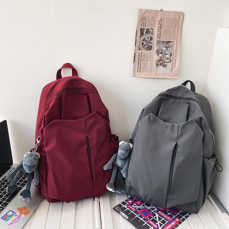 Schoolbag Large Capacity Laptop Backpack Men's and Women's Lightweight Fashion Solid Color College Student School Bag Junior High School Backpack