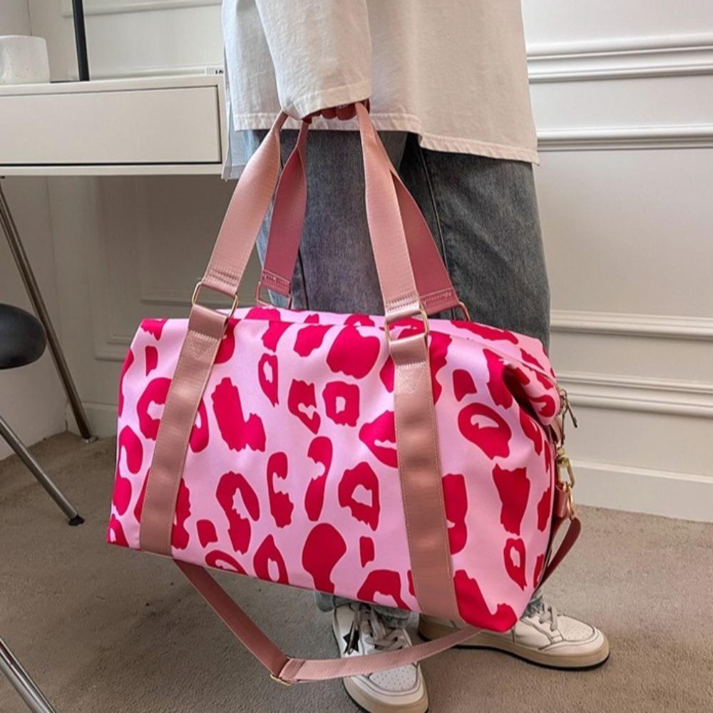 

Large Capacity Leopard Print Duffle Bag Oxford Luggage Handbag Fashion Fitness Shoulder Bag Sports рожевий