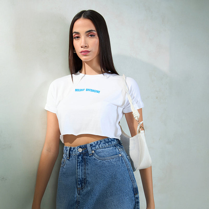 Virgio Women Crop Length Regular Boxy Fit Round Top