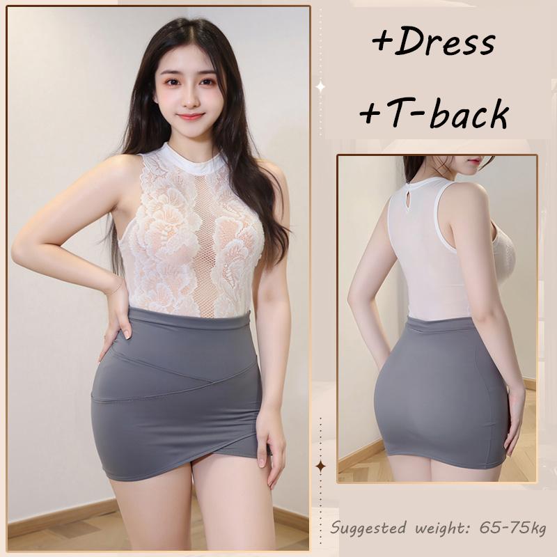 Sexy Office Lady Cosplay Costumes Women Sexy Lingerie Stewardess Outfit Secretary Lace See Through Dress Uniform Set Plus Size