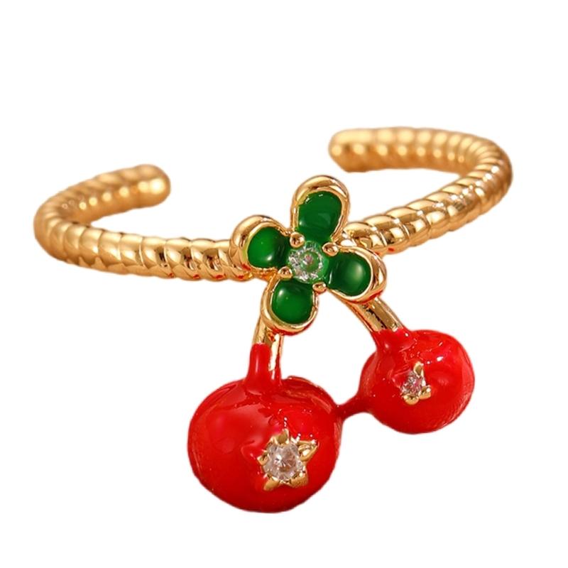 Elegant Cherry Rings Fashionable Rings Adjustable Open Rings Copper Texture Suitable for Dates Parties and Daily Outfits