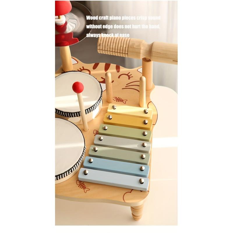 Drum Set, Wooden Percussion Instruments Toy Set, Educational Muscil Toy, Birthday Gifts,  Halloween Christmas Gift