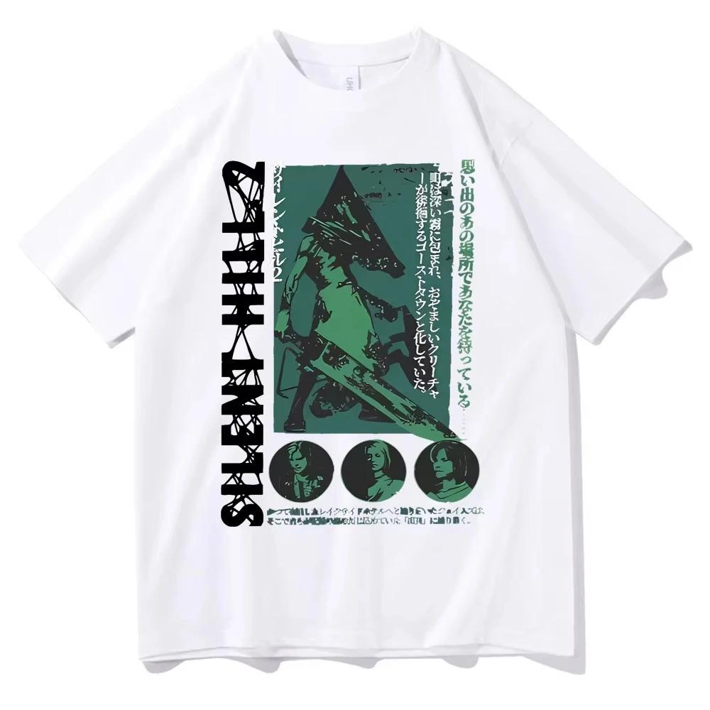 

Silent Hill 2 Pyramid Head Survival Horror Game Graphic T-Shirt Retro Japanese Text White Unisex Oversized T-shirt 4XL